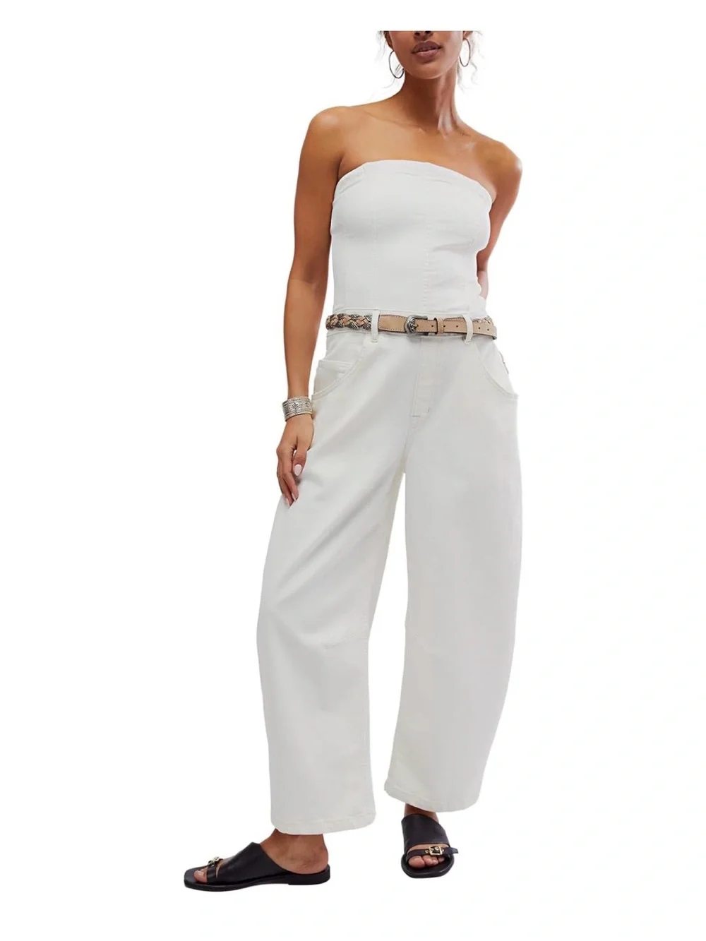 Free People WE THE FREE JE SUIS PRET BARREL JUMPSUIT IN STONE WHITE